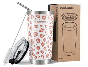 DLOCCOLD 20 oz Tumbler with Lid and Straw, 18/8 Stainless Steel Vacuum Insulated CoffeeTumbler,Insulated Travel Mug Water Cup with Leak-Proof Flip Lid,Metal Straw,Cleaning Brush & Gift Box