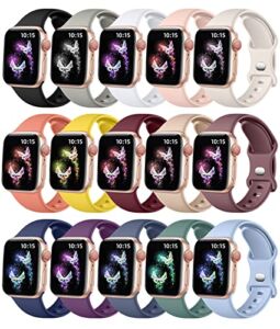 GEAK 15 Pack Compatible with Apple Watch Band 44mm 42mm 40mm 38mm 41mm 45mm 49mm for Women Men, Soft Silicone Sport Series 7 Apple Watch Bands Compatible for iWatch Series 8 7 6 5 4 3 2 1 SE Ultra
