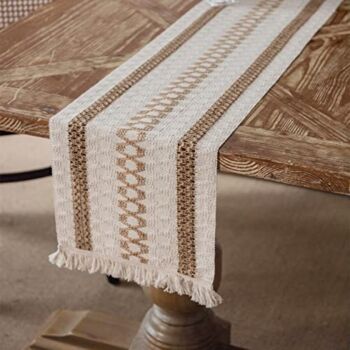 Gemseek 60 Inch Boho Woven Table Runner, Vintage Farmhouse Beige Bohemian Macrame Table Runner for Coffee Dining Table Décor | The Storepaperoomates Retail Market - Fast Affordable Shopping