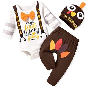 Infant Baby Boy First 1st Thanksgiving Outfits Romper Bodysuit Turkey Clothes Set 6-12 Months