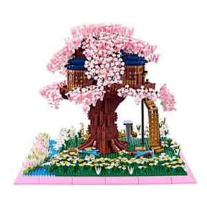 KLMEi Sakura Tree House Micro Building Blocks Plants Set Architecture Mini Bricks of Japanese Cherry Blossom Bonsai Tree Modle Kit, Flowers for Grils and Adults 5280 Pieces (with Tool)