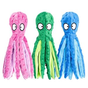 3 Pack Dog Toys for Small Dogs, Medium Dogs, Large Dogs, Puppy Teething Chew Toys, Aggressive chewers, No Stuffing Crinkle Plush Dog Toys, Dog Squeaky Octopus Toys