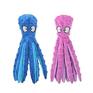 HGB Squeaky Dog Toys, Octopus No Stuffing Crinkle Plush Dog Chew Toys for Puppy Teething, Pet Training and Entertaining, Durable Interactive Dog Toys for Puppies, Small, Medium, and Large Dogs, 2 Pack
