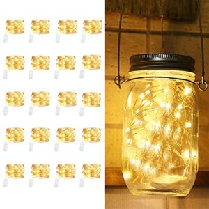 20 Pack Led Fairy Lights Battery Operated,3.3ft 20 LED Silver Wire Warm White Firefly Lights Mason Jar Lights,Waterproof Mini Led String Lights for Mason Jars Party Crafts Wedding Decor