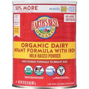 Earth’s Best Organic Dairy Infant Powder Formula with Iron, Omega-3 DHA and Omega-6 ARA, 32 Ounce