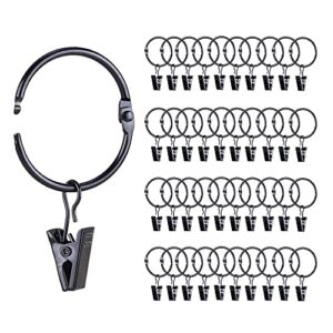 Roonoo 42 Pack Openable Metal Curtain Rings with Clips, Fits Up to 5/8 inch Rod, Heavy Duty Rustproof Decorative Vintage Drapery Rings Curtain Hooks Clips Rod Hangers, Black
