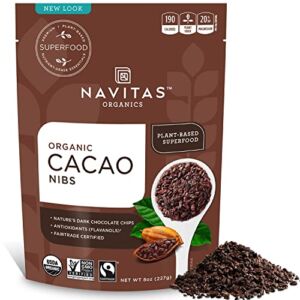Navitas Organics Raw Cacao Nibs, 8 oz. Bag, 8 Servings — Organic, Non-GMO, Fair Trade, Gluten-Free