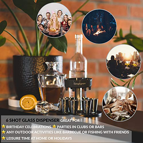 6 Shot Glass Dispenser and Holder by Simplynex with 6 Stainless Steel Shot Glasses in a Handy Case. Great Shot Pourer for Cool Parties with Friends. Perfect Shot Dispenser for Beverage you Love.. | The Storepaperoomates Retail Market - Fast Affordable Shopping