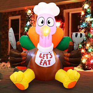 Joiedomi Thanksgiving Inflatable Decoration 6 FT Let’s Eat Turkey Inflatable with Build-in LEDs Blow Up Inflatables for Thanksgiving Party Indoor, Outdoor, Yard, Garden, Lawn Decor