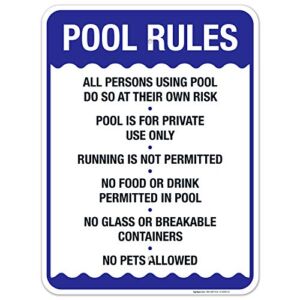 Pool Rules Sign, No Food or Drinks Pool Sign, 18×24 Inches, Rust Free .063 Aluminum, Fade Resistant, Easy Mounting, Indoor/Outdoor Use, Made in USA by Sigo Signs