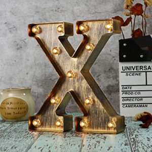 Vintage Led Marquee Letter Light Up Alphabet Letter Sign for Cafe Wedding Birthday Party Christmas Lamp Home Bar Initials Decor – X