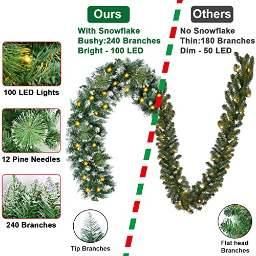 9FT Christmas Garland with 100 Lights & Timer – Prelit Garland Artificial Xmas Garland Indoor Outdoor, No Pine Garland without Red Berries for Christmas Holiday Decorations Wreath Mantle Wedding Party | The Storepaperoomates Retail Market - Fast Affordable Shopping