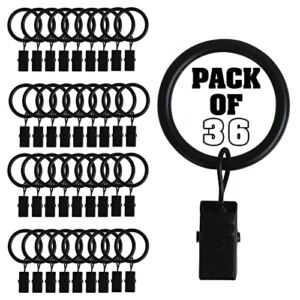36 Pack Curtain Rings with Clips Curtain Hooks Curtain Rings Curtain Clips with Rings Curtain Rod Rings Curtain Hooks for Drapes(1 inch,Black)