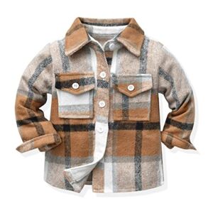 Baby Boys Girls Flannel Shirt Jackets Toddler Plaid Long Sleeve Lapel Button Shirts Fall Winter Warm Coat Outwear