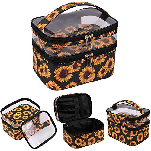 OXDJDSS Makeup Bag Double Layer Large Cosmetic Case Travel Make up Organizer Pouch Toiletry Bag Makeup Brush Bag for Women Girls (Sunflower) | The Storepaperoomates Retail Market - Fast Affordable Shopping