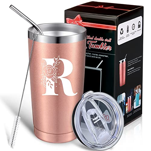 Personalized Initial Mug Tumbler 20oz, Monogrammed Travel Mug with Gift Box for Wedding Birthday Graduation Party, Birthday Christmas Gifts for Women Mom Sisters Teacher Coworker (R) | The Storepaperoomates Retail Market - Fast Affordable Shopping