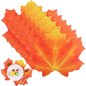 ADXCO 60 Pieces Thanksgiving Placemats Disposable Maple Leaves Paper Place Mats Autumn Fall Dinner Table Decoration for Thanksgiving Party,Fall Party, 15.7×12.6 Inches