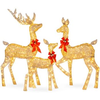 Best Choice Products 3-Piece Lighted Christmas Deer Family Set Outdoor Yard Decoration with 360 LED Lights, Stakes, Zip Ties – Gold | The Storepaperoomates Retail Market - Fast Affordable Shopping