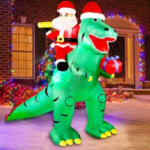 Christmas Inflatable Santa Dinosaur Decorations, LEITAO 7 FT Giant Blow Up LED Light Up Inflate Xmas Santa Dinosaurs Gift Box Decor for Xmas Indoor Outdoor Yard Garden Party Holiday Decorations