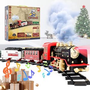 Train Set for Boys Girls Kids Toys, Electric Train Toy with Steam Locomotive Engine for Christmas Tree, Xmas Stocking Stuffers Birthday Gifts for Toddlers 3-5 4-7 Years, Realistic Sounds & Light