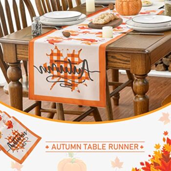 Topfinel Linen White and Orange Maple Leaf Buffalo Check Plaid Fall Table Runner, Autumn Thanksgiving Home Kitchen Dining Table Decoration,Burlap Table Runners, 13 x 72 Inch | The Storepaperoomates Retail Market - Fast Affordable Shopping