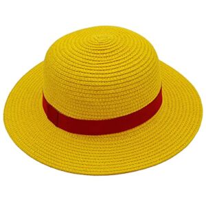 Luffy Straw Hat Halloween Madeline Hat Cospaly Monkey D Luffy Performance Props Costume Party Yellow Strawhats with String Sun Hats Japanese Pirate Anime Fans Men Women Youth Kids Gifts Decorations