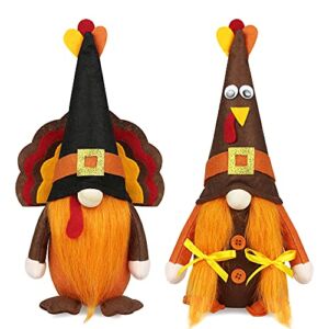 Mr and Mrs Thanksgiving Gnome Plush Decorations – 2 Pcs Turkey Gnomes Handmade Scandinavian Autumn Tomte – Fall Season Decor, Tiered Tray Decor, Thanksgiving Table Decoration, Housewarming Present