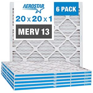 Aerostar 20x20x1 MERV 13 Pleated Air Filter, AC Furnace Air Filter, 6 Pack (Actual Size: 19 3/4″ x 19 3/4″ x 3/4″)