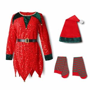 Christmas Sequins Costume for Girls Halloween Dress Up for Tinkerbell Holiday Glistening Props Dress with Leggings Updated 2021