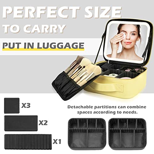 Makeup Train Case with Large Lighted Mirror 3 Color Scenarios Adjustable Brightness Large Cosmetic Organizer Storage Adjustable Dividers Waterproof Makeup Brushes Toiletry Gift Sunshine Yellow | The Storepaperoomates Retail Market - Fast Affordable Shopping