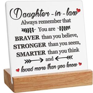 Daughter in Law Gifts from Mother in Law Positive Decoration Plaque with Wooden Stand Wedding Inspirational Gift for Daughter in Law and Women