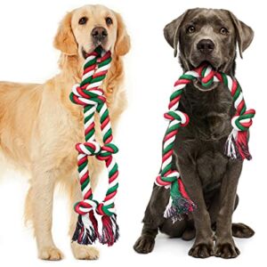 Feeko Christmas Dog Rope Toys for Large and Medium Aggressive Chewers, 2 Pack Heavy Duty XL Dog Rope Toy for Large Breed, Indestructible Dog Chew Toys, Tug of War Dog Toy, 100% Cotton Teeth Cleaning
