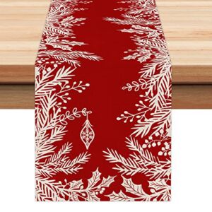 Christmas Decorations Red Leaves Floral Table Runner 13×72 Inches Seasonal Xmas Flower Decor Holiday Farmhouse Indoor Vintage Theme Gathering Dinner Party AT324