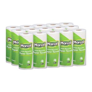 Marcal Paper Towels 100% Recycled 2-Ply, 60 Sheets Per Roll – Case of 15 Individually Wrapped Green Seal Certified 06709