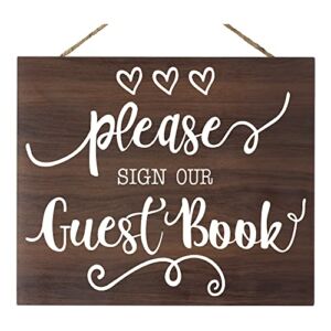 JennyGemsGuestbook Sign, Wedding Signs, Guest Book Table Sign, 10×12 Inch Wood Sign, Wedding Reception Decor, Guestbook Sign for Showers, Weddings, Party (Brown)
