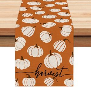 Fall Decorations Pumpkin Orange Table Runner 13×72 Inches Seasonal Autumn Thanksgiving Decor Holiday Farmhouse Indoor Vintage Theme Gathering Dinner Party AT262