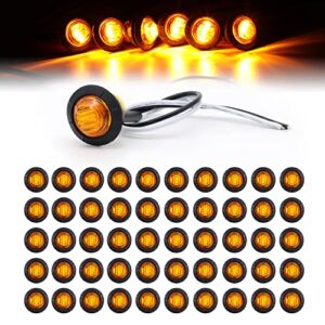 TMH 50 pcs 3/4 Inch Mount Amber 3 LED Mini Round Trailer Side Marker Indicator Lights Clearance Button Signal Lamps Universal for Trucks Lorry Boat Pickup Bus Caravan RV Waterproof Sealed Bulbs 12V DC