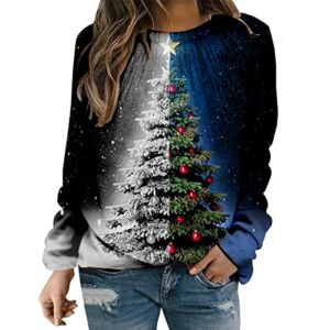 2022 Women’s Christmas Sweatshirts Tops Cute Printed Christmas Long Sleeve Shirts Trendy Dressy Casual Pullover Comfy Blouses