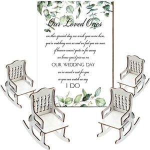5 Pieces Wedding Memorial Chair Sign Reserved Wooden Table Plaque with Bracket in Memory of Loved Ones Who Died in Heaven Seat Chair Signage for Sympathy Gifts (Leaves Style)