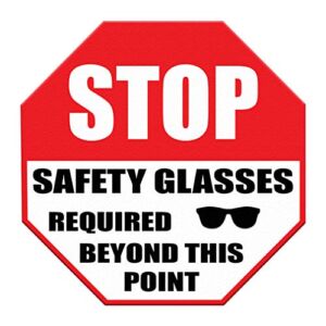 Stop Safety Glasses Required Beyond This Point Floor Decals Red Anti-Slip Round Shape Industrial & Craft Signs Stickers 24Inches Longer Side