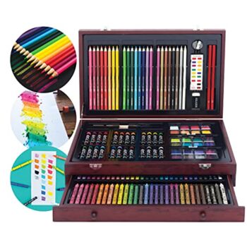 Art 101 Doodle and Color 142 Pc Art Set in a Wood Carrying Case, Includes 24 Premium Colored Pencils, A variety of coloring and painting mediums: crayons, oil pastels, watercolors; Portable Art Studio | The Storepaperoomates Retail Market - Fast Affordable Shopping