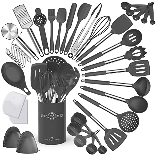 Umite Chef Silicone Kitchen Cooking Utensil Set, 43 pcs Silicone Kitchen Spatula Utensils Set with Stainless Steel Handle, Non-stick Heat Resistant – Best Kitchen Cookware Set-(Grey) | The Storepaperoomates Retail Market - Fast Affordable Shopping