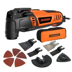JORGENSEN Oscillating Tool 5°Oscillation Angle, 4 Amp Oscillating Multi Tools Saw, 7 Variable Speed with 16-piece Electric Multitool Blades & Carrying Bag – 70800