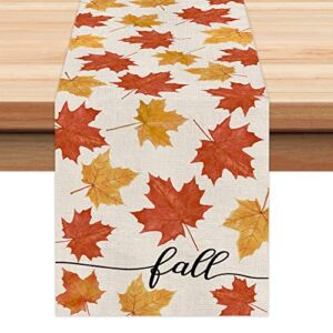 Fall Decorations Maple Leaf Table Runner 13×72 Inches Seasonal Autumn Thanksgiving Decor Holiday Farmhouse Indoor Vintage Theme Gathering Dinner Party AT257