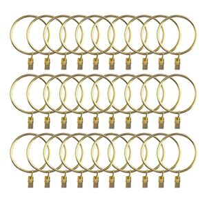30 Pack Strong Iron Metal Curtain Rings with Clips 2.5 Inch Diameter, Decorative Drapery Rustproof Curtain Rod Clip Ring, Durable Vintage Drapery Hooks with Clips (Gold)