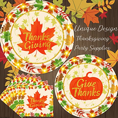 DawnHope Fall Party Supplies Thanksgiving Decorations 10 IN Serves 50 Big Size Paper Plates and Napkins Give Thanks Pumpkin Maple Leaves with Lighted Design Tableware for Autumn Decor | The Storepaperoomates Retail Market - Fast Affordable Shopping