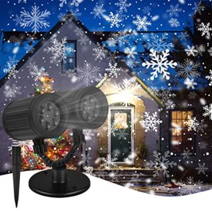 Christmas Projector Lights Outdoor, Double Head Snowflake Projector LED Christmas Lights Patio Garden Decorative Lighting for Christmas Xmas Holiday Wedding Indoor Home Party Decoration Show