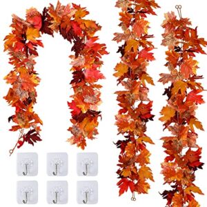 3 Pack Fall Decor for Home Fall Leaves Garland Thanksgiving Decorations Indoor Outdoor 5.8Ft/Piece Artificial Maple Leaf Garland for Autumn Harvest Halloween Party Thanksgiving Fireplace Decor (Red)