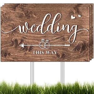 (3 Pack) Wedding This Way Lawn Signs Direction Arrow Lawn Yard Signs Wedding Yard Sign with Exquisite Double-sided Printing Wedding Directional Signs Wood Wedding Sign with Stakes,Wedding Supplies