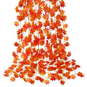 CQURE 12 Pack Fall Leaf Garland, Hanging Vines Garland Artificial Fall Maple Leaves Garland Thanksgiving Decor for Home Wedding Fireplace Party